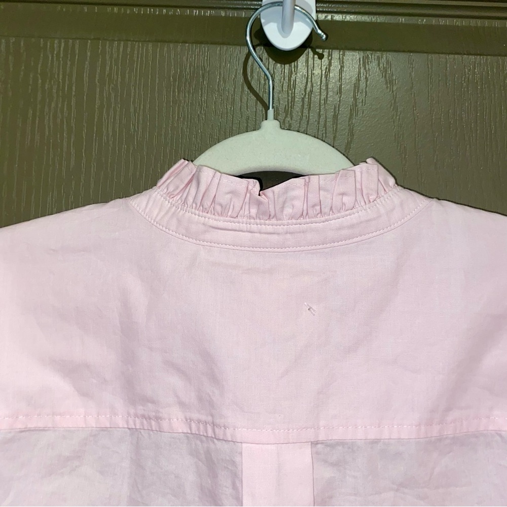 Court & Rowe Ruffle Trim Button-Up Top in Chambray Pink - Picture 11 of 13